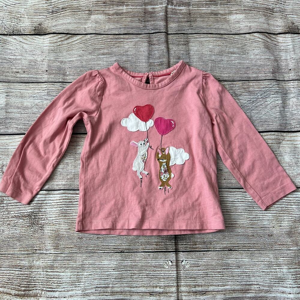 Mini Boden Appliqué Puff-sleeve Top Blush Pink Bunny (12-18m)